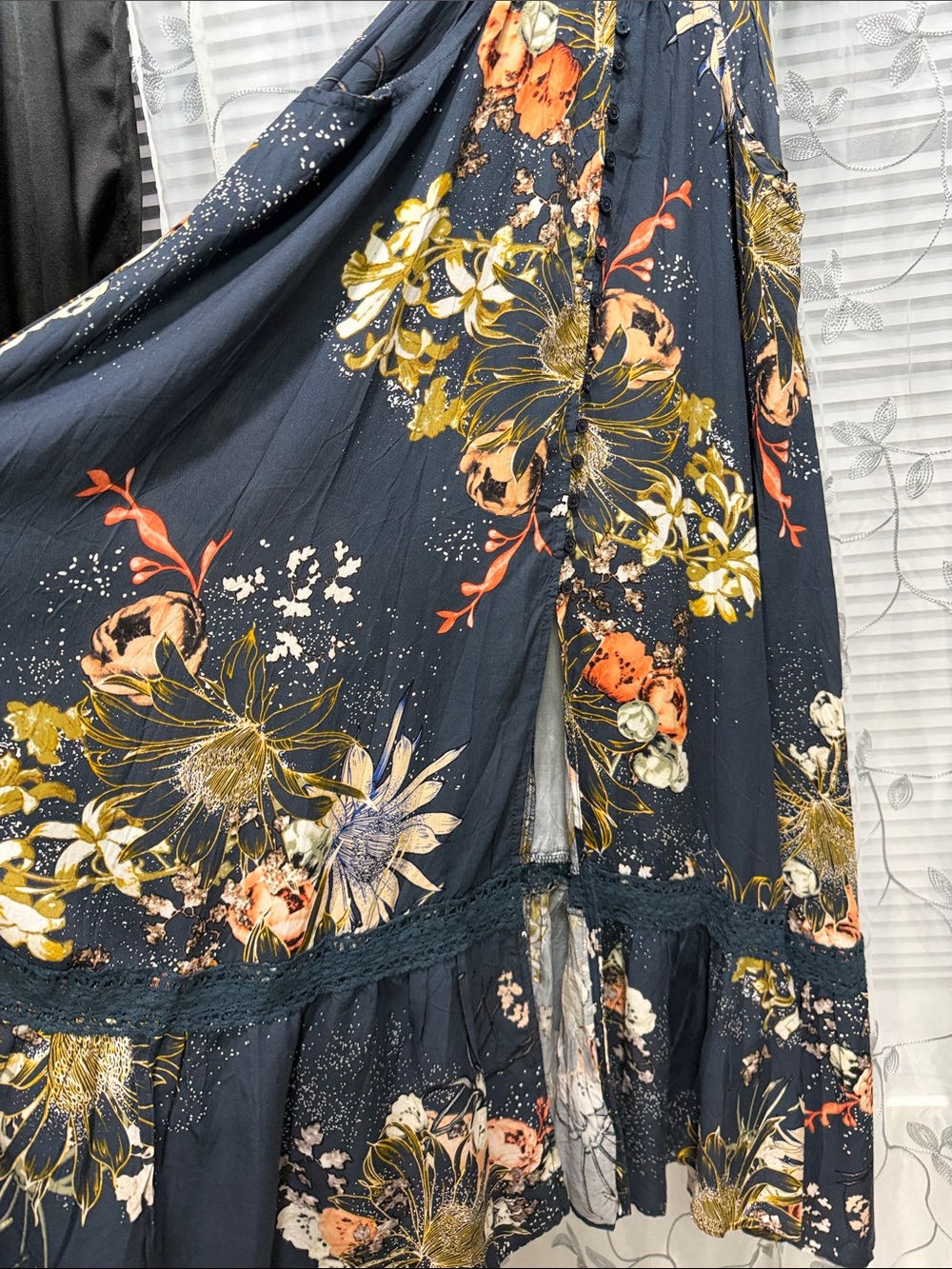 Floral Navy Maxi Dress with V-Neck - Picture 10 of 11